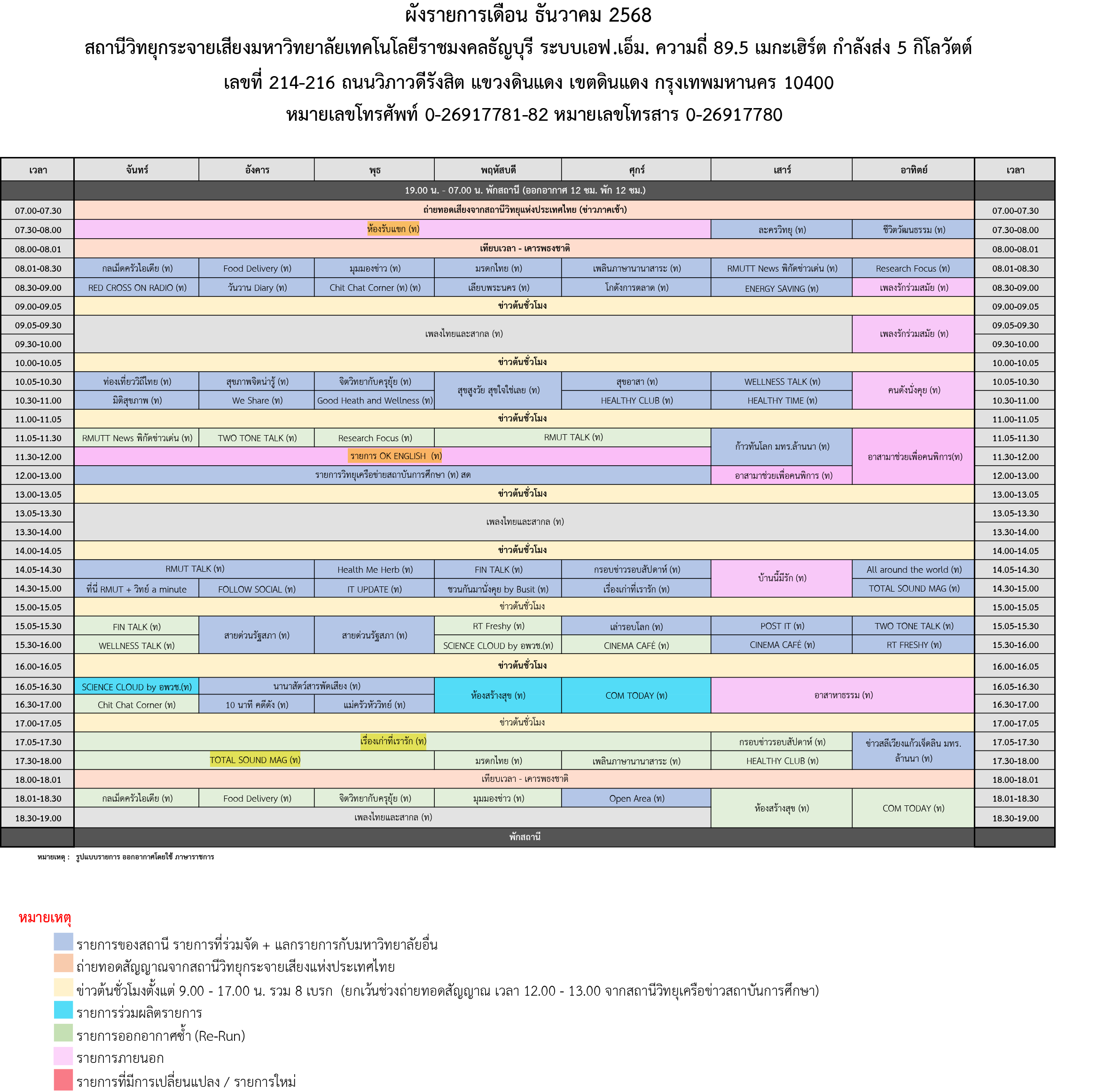 ผังรายการ ธค