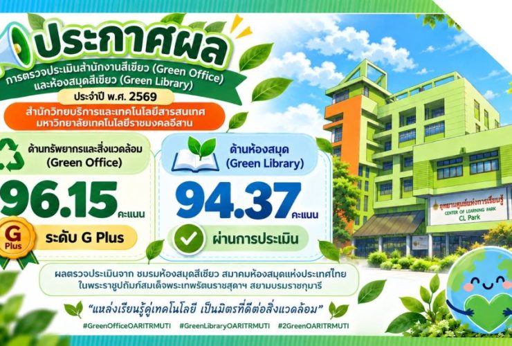 สวส. มทร.อีสาน คว้า Green Office ระดับ G Plus คะแนน 96.15 พร้อมผ่าน Green Library 94.37 คะแนน